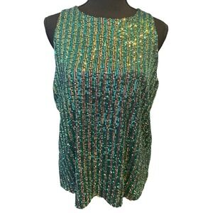 Kanishk Green Sequin Tank Iridescent Stripe M Evening Christmas NWT Flawed